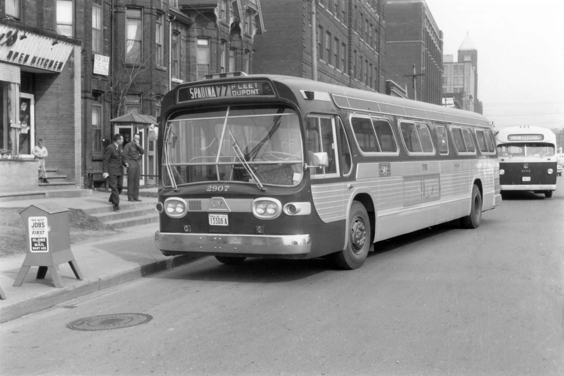 Looking north on Spadina Ave. near Wellington St., 1960.