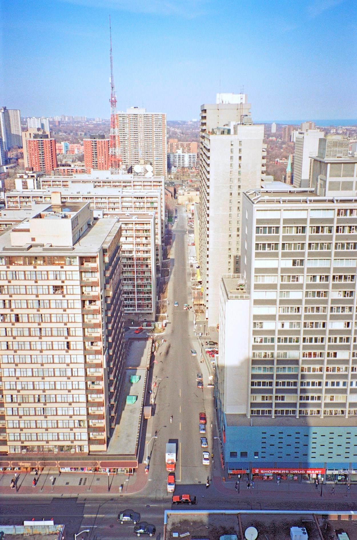 Looking east from the roof of 25 Grenville Street, 1993