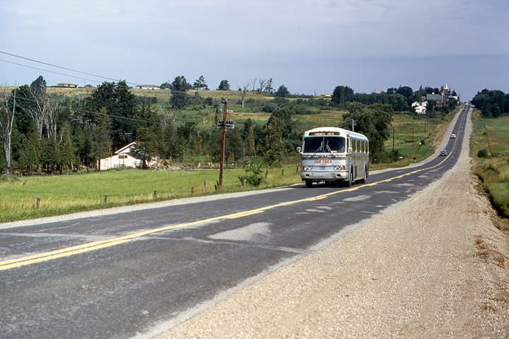 Gray coach bus 1973
