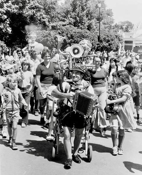 This man would roam and play all these instruments at the same time at the CNE, 1975