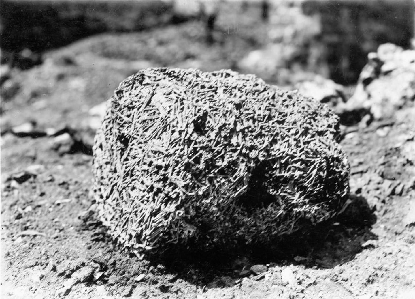 Pile of nails that was fused together in Great Toronto Fire of 1904, discovered among ruins in 1906.