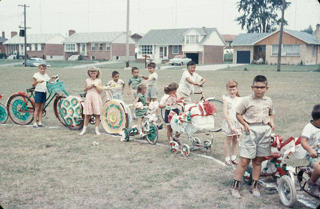 Children playing together in their suburban neighborhood, North York, 1950s.