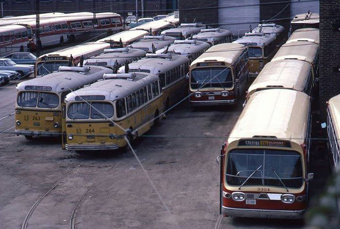 TTC Bathurst hillcrest yard. Ex Nova Scotia trolleys in photo bought for TTC Trolley coach Rebuild program, 1970