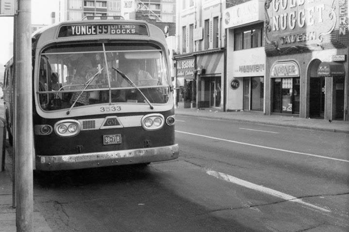 Yonge night bus northbound at Bloor Street - Credit Leonard Jacks - 1971