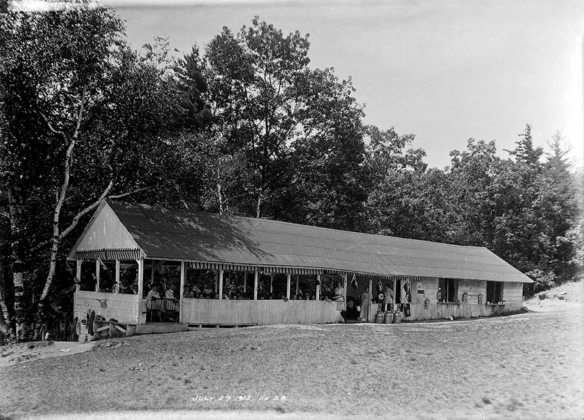 Victoria Park Forest School, Mess Hall, July 29, 1913. A repurposed building, originally created for Victoria Park amusement park.