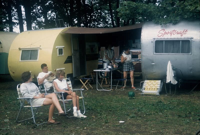 Trailer park with the family on those hot summer weekends, 1960s