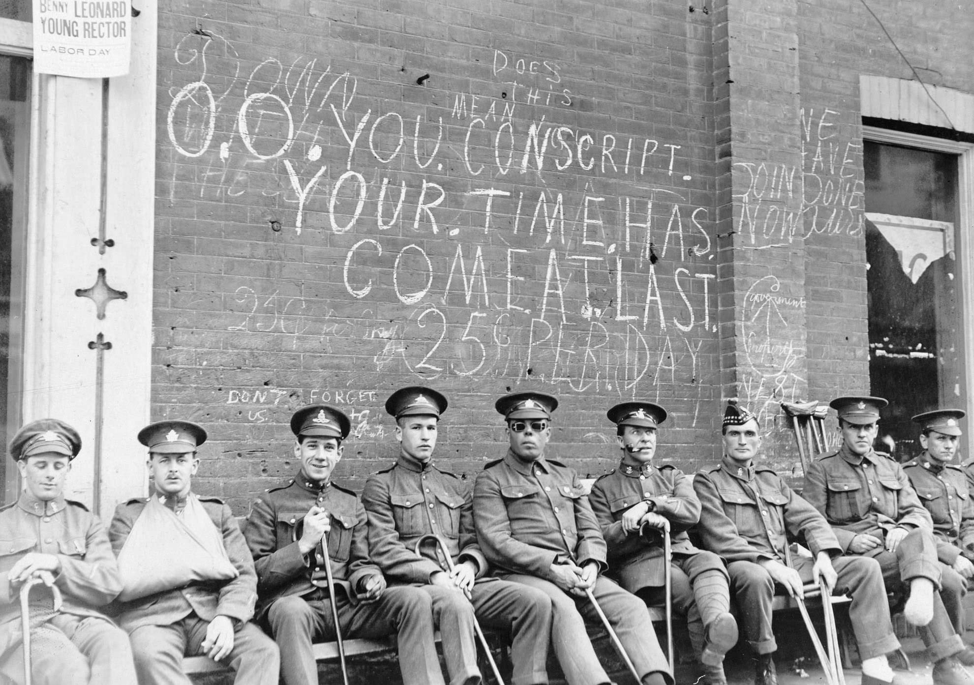 April 9 is Vimy Ridge Day. Six months after that battle, in October 1917, this photograph captured recuperating veterans gathered on the southwest corner of Yonge and College Street, referred to as Shrapnel Corners.