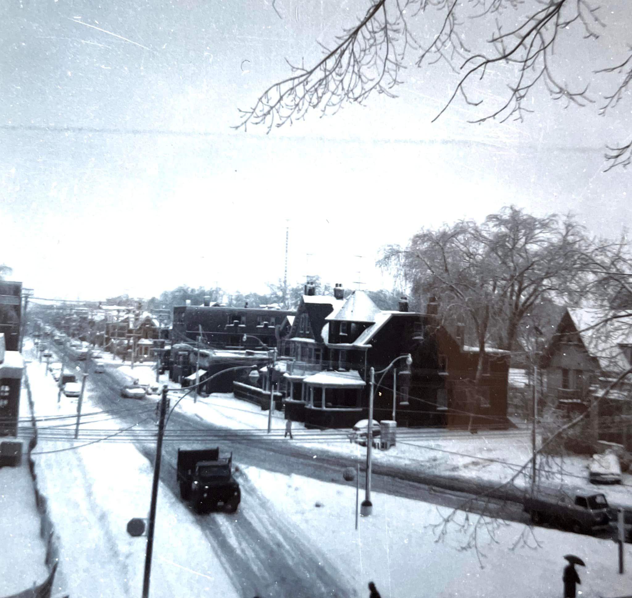 Harbord Street, taken from Whitney Hall residence on St. George Street in the winter of 1963