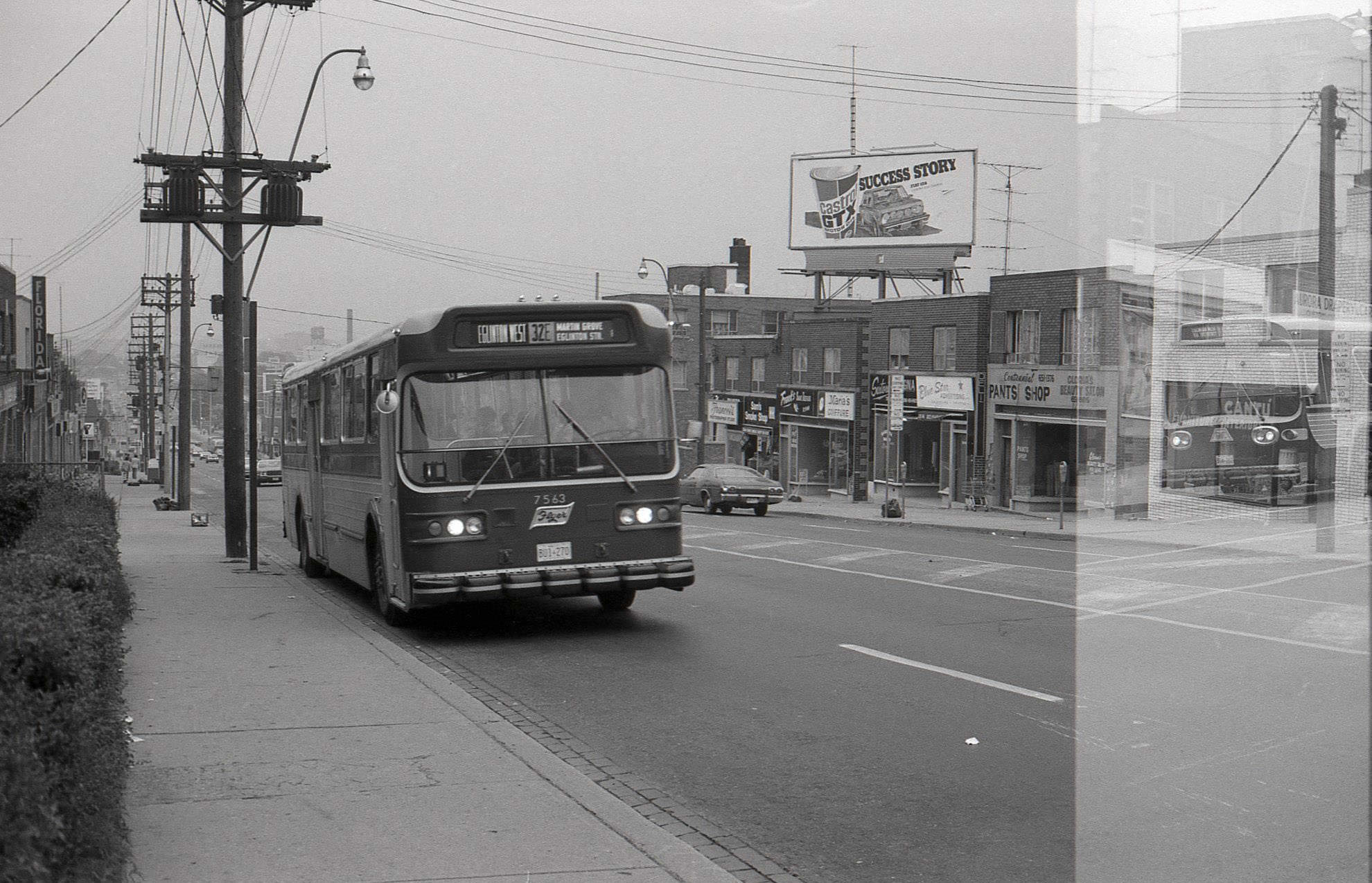 TTC Bus 7563 heading east on Eglinton West, near Kane Avenue TTC bus 7721, 1974