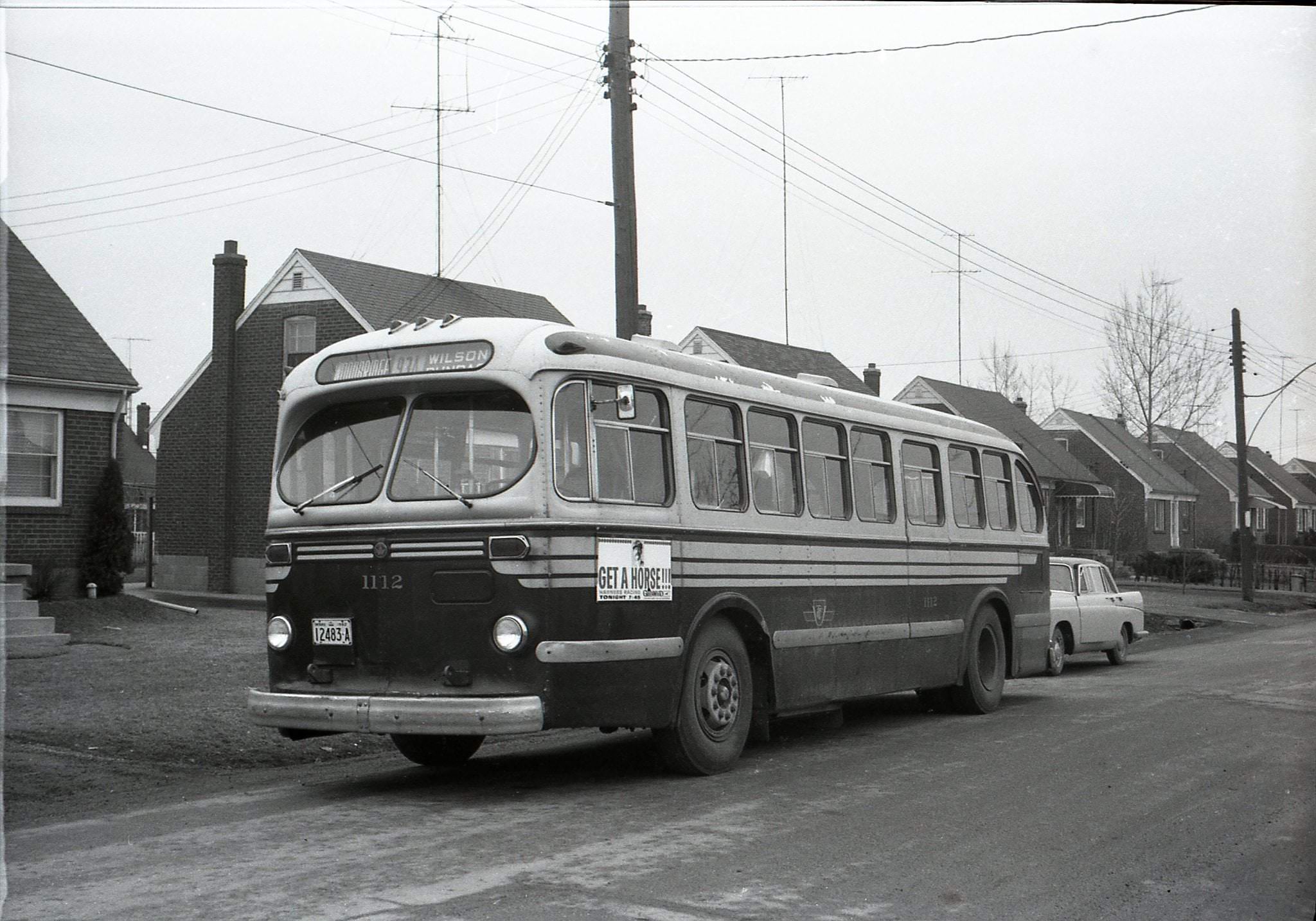 TTC Bus 1112 on Blondin, looking northeast in 1962.