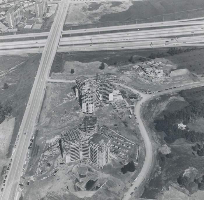 Graydon Hall apartments under construction in 1966