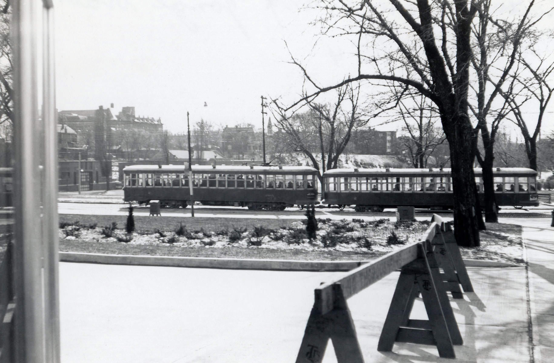 Yonge and Crescent Road, looking west from new Rosedale subway Station, 1954