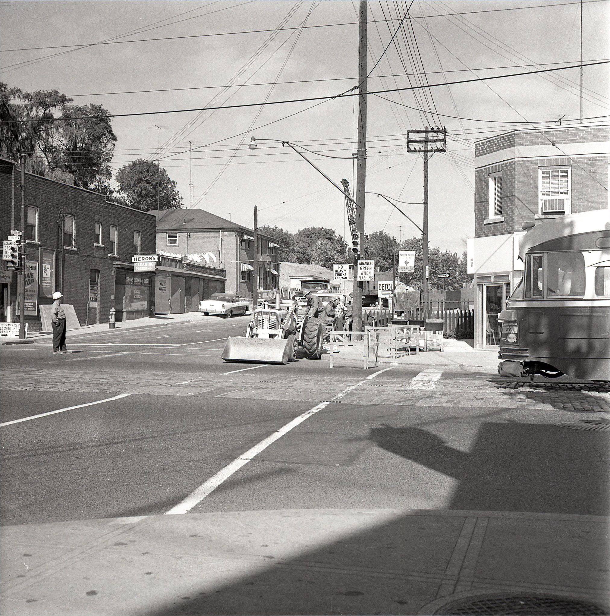 Bloor Street West and Keele, 1970s. Looking north up Keele, streetcar headed west along Bloor.