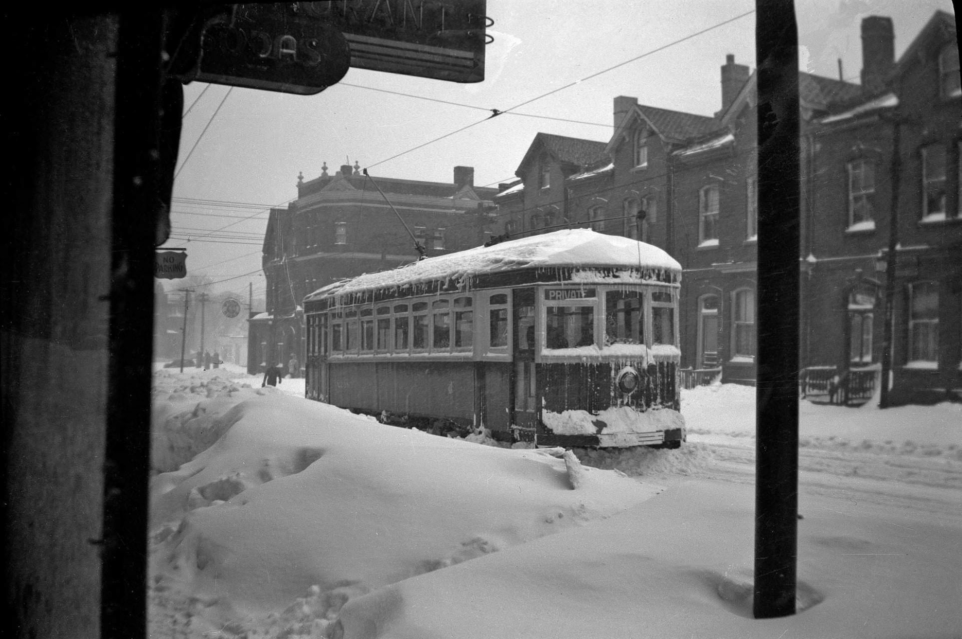 TTC Streetcar No. 2208 on Church St. near Carlton St., Dec. 12, 1944.