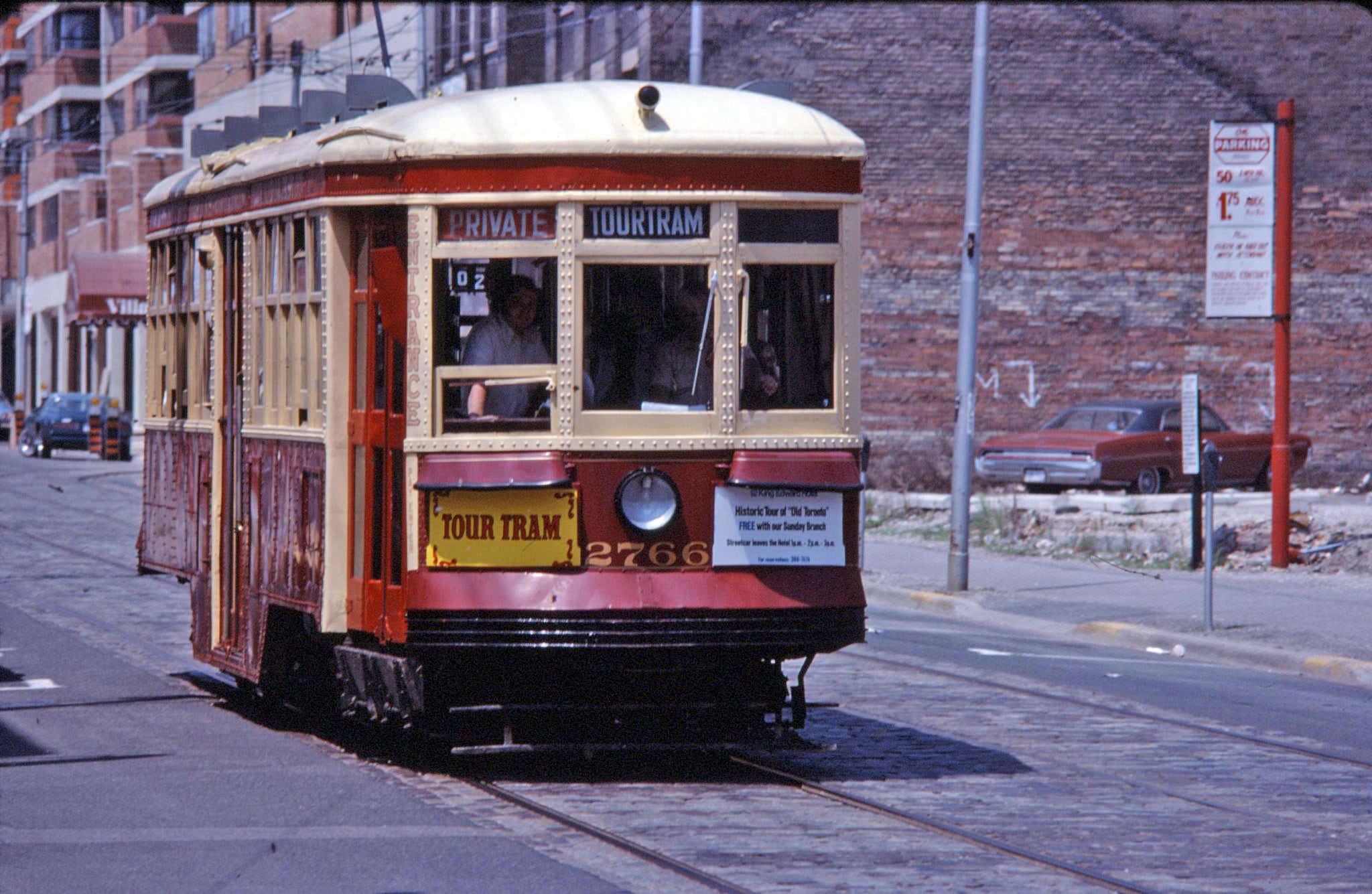 TTC Tour Tram trips as it headed south on McCaul Street near the streetcar loop. Photo by J. Bryce Lee, June 10, 1978.