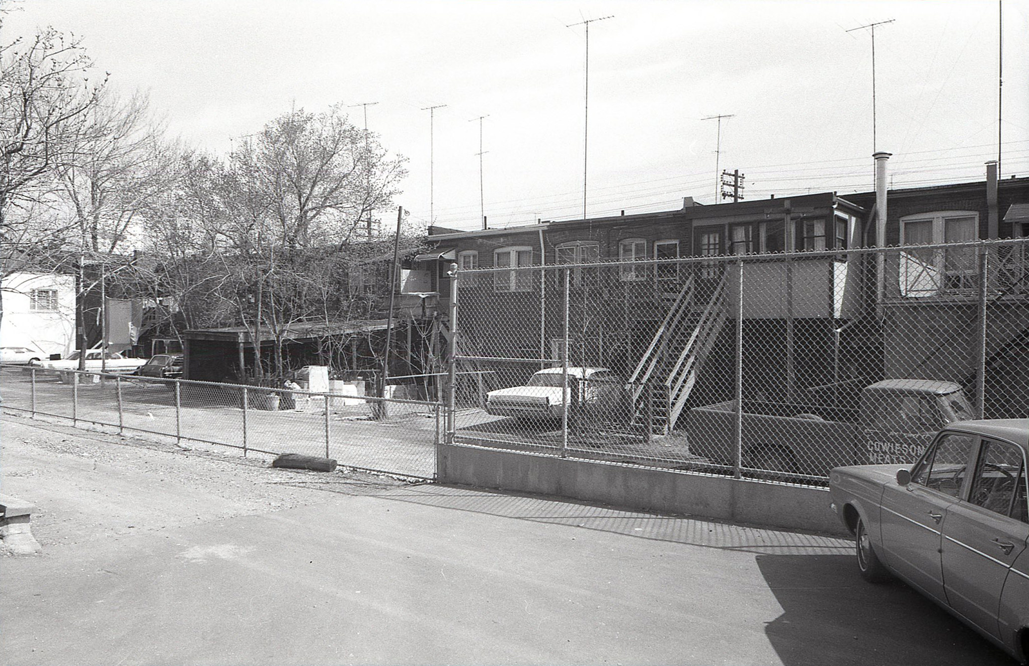 Another view of the laneway behind 3180-3202 Yonge Street, 1964. Looking north from above Bedford Park Avenue, taken from the east edge of the Blessed Sacrament Catholic School property.