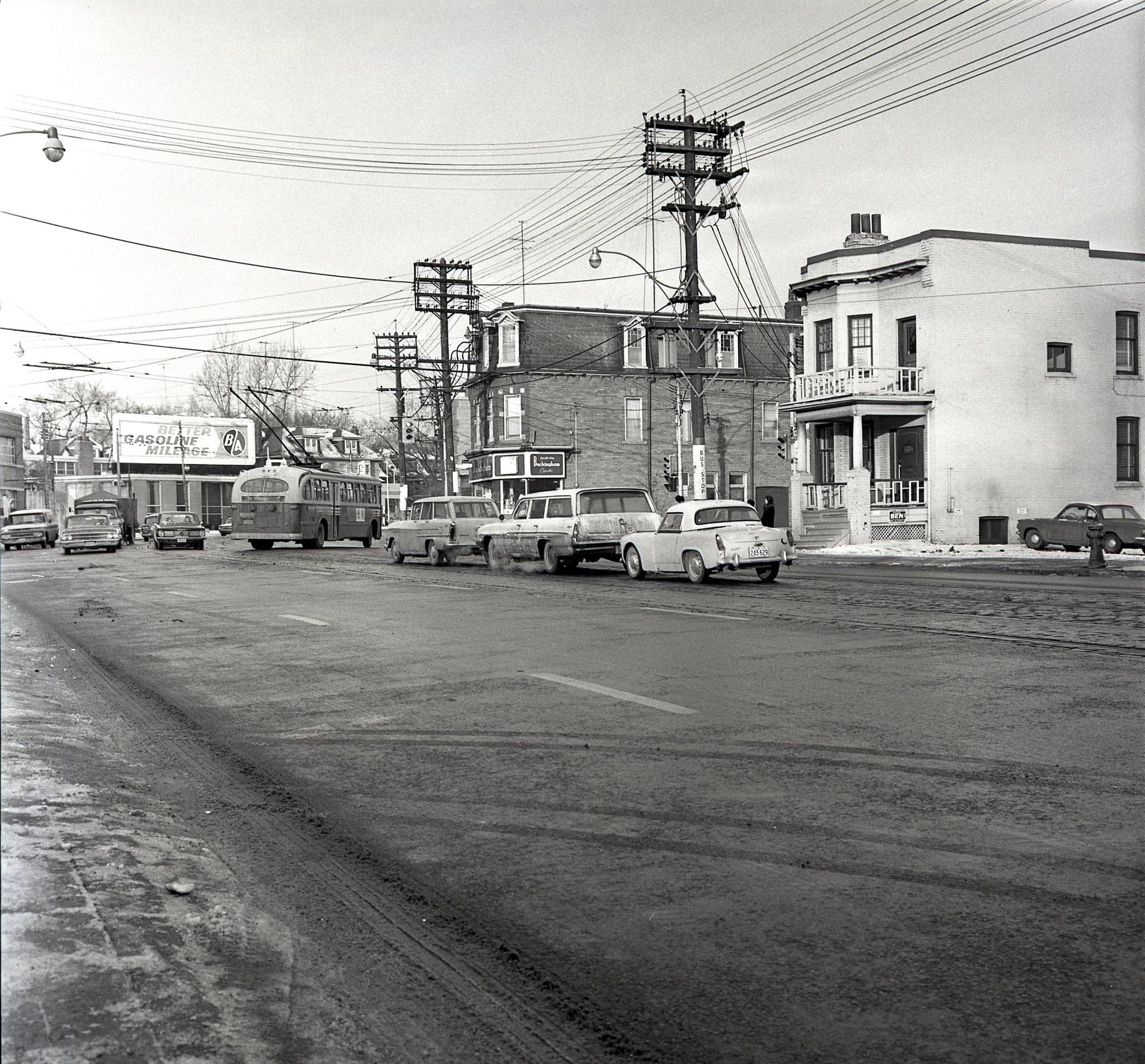 Looking up slushy Davenport Rd., past Bedford Rd., 1964.