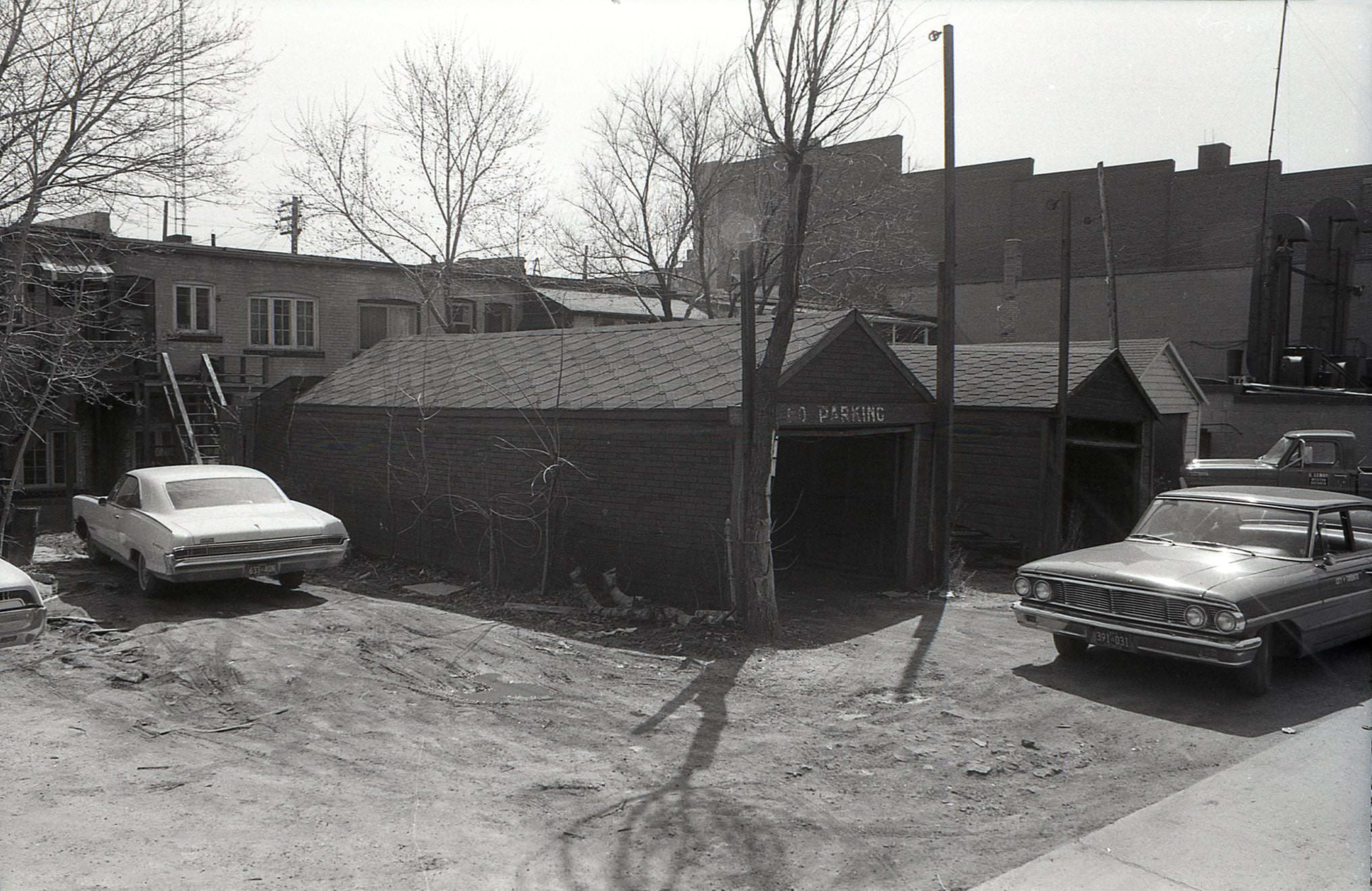 Rear laneway behind 3328-3336 Yonge St., looking south from below St Germain Ave., 1969.