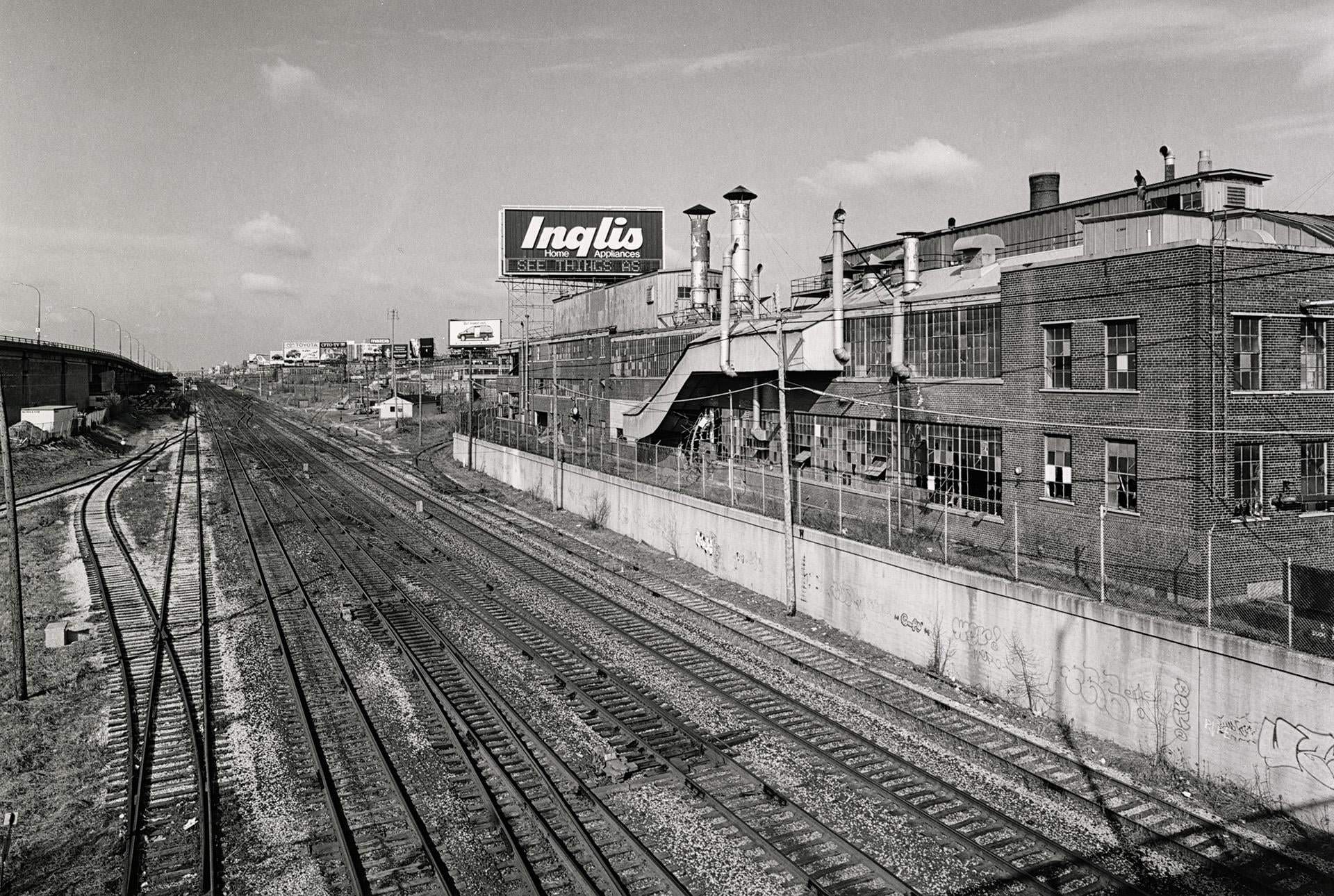 South facades of Inglis plant, looking west from Strachan Avenue overpass, 1996.