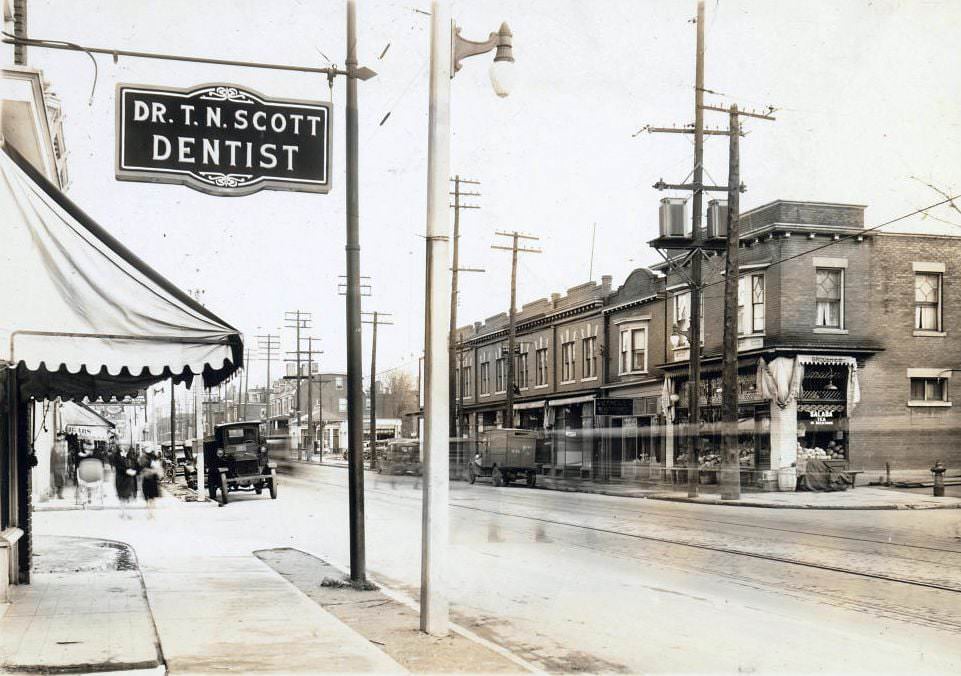 Dr. T.N. Scott, Dentist 692 Bloor W at Clinton looking east, 1920s