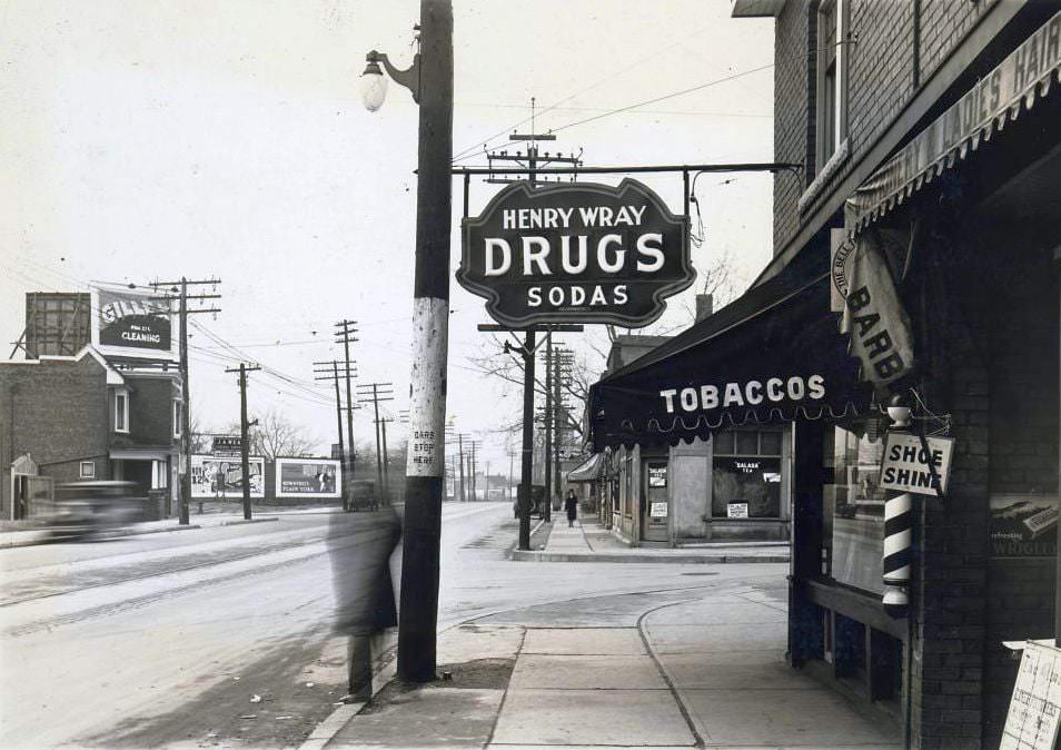 Henry Wray Drugs Sodas 896 Kingston Road looking west, 1920s