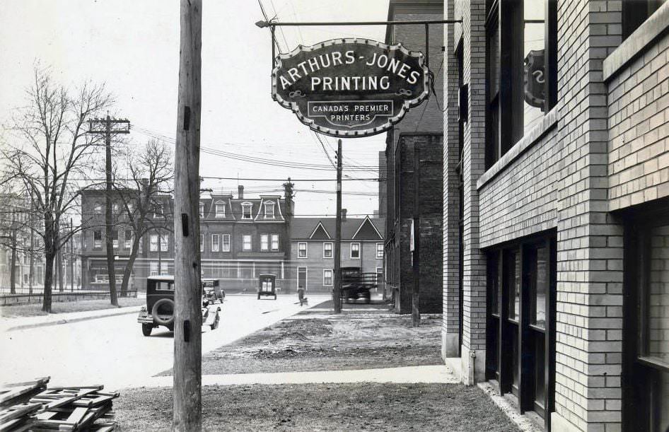 Arthur-Jones Printing 585 Adelaide W, looking west towards Bathurst Street, 1920s