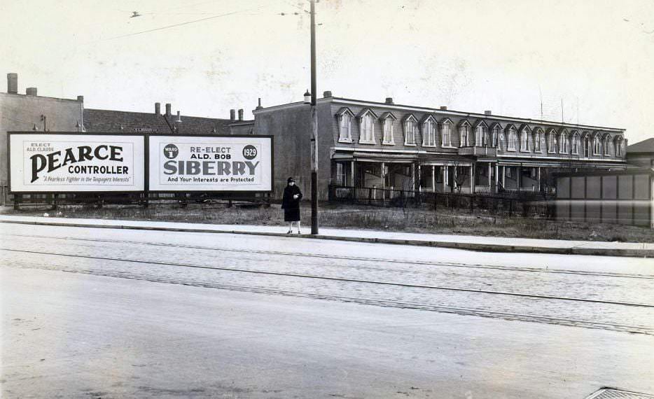 This row of homes has survived somehow. Blackburn Street looking southeast from Gerrard Street East. Across from the Don Jail, 1928