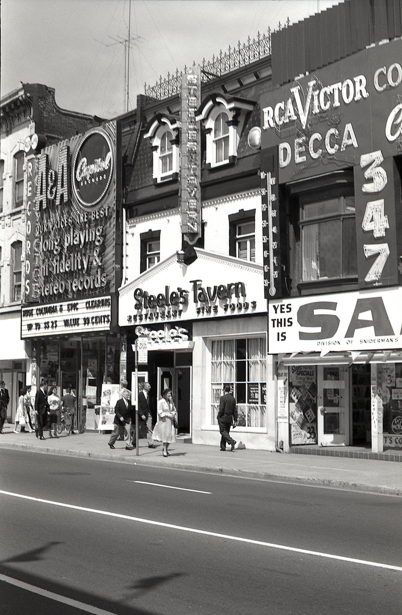A closer look at Steele’s Tavern in 1962. Between Sam the Record Man and A&A. Where Gordon Lightfoot got started.