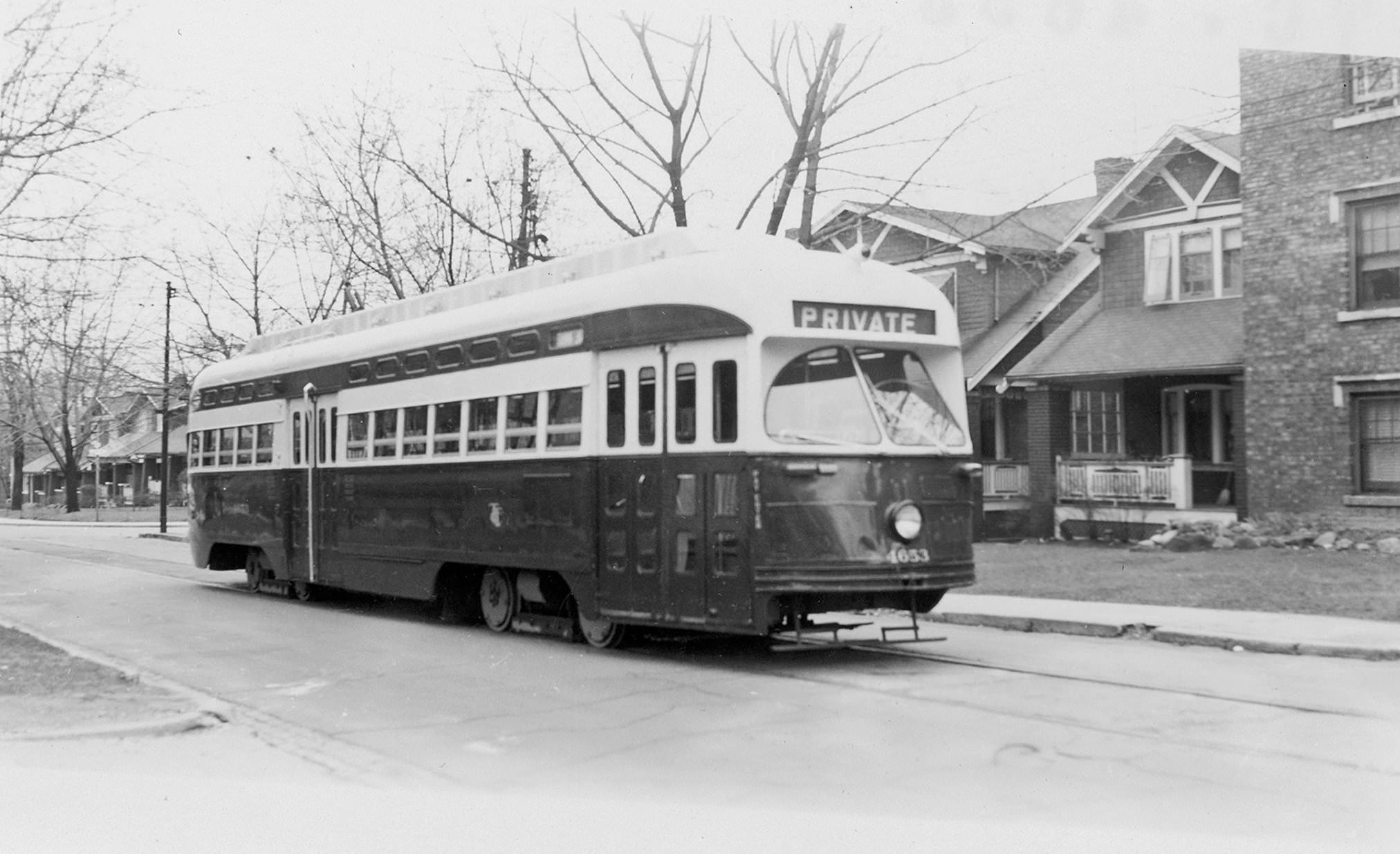 TTC Charter streetcar on Maclean Ave. below Queen Street, 1953.