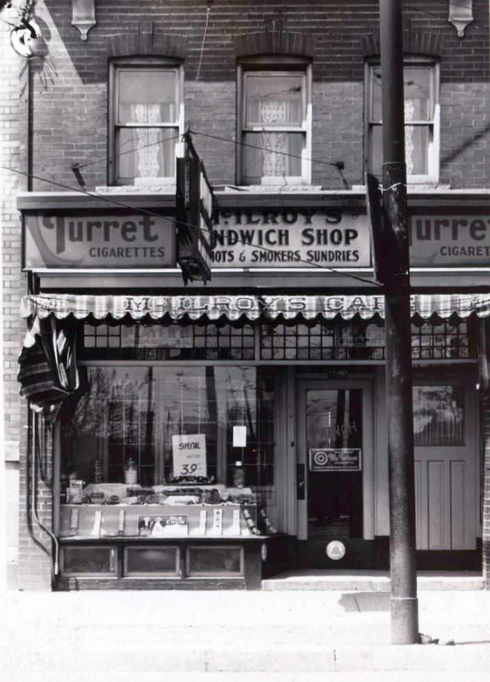 McIlroy's Sandwich Shop, Turret Cigarettes - 1590 Danforth Avenue, 1929