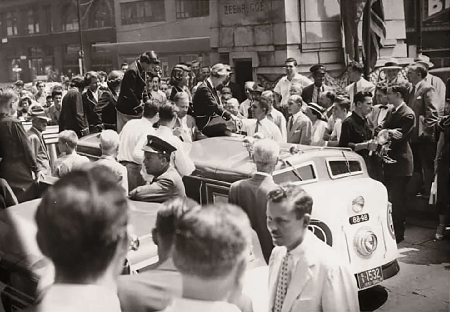 Eaton's representative, parked in front of the cenotaph at Old City Hall, early 1950s