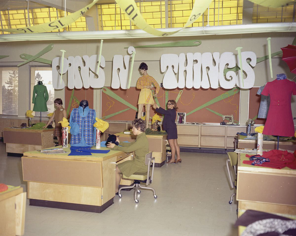 Sewing display, Olds School of Agriculture, Olds, Alberta.