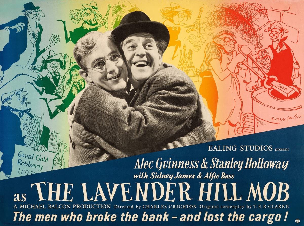 The Lavender Hill Mob was made in 1951 and directed by Charles Crichton, starring Alec Guinness and Stanley Holloway and featuring Sid James and Alfie Bass.