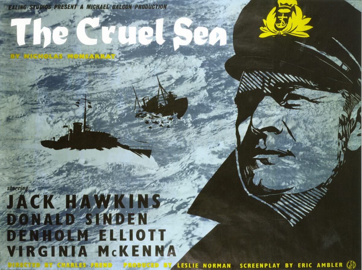 THE CRUEL SEA Poster for 1953 Ealing Studios film with Jack Hawkins