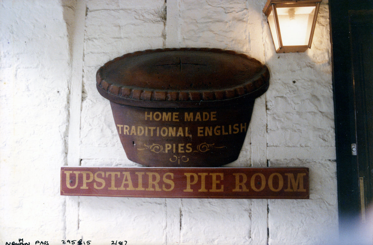 Pie Room, Sign, Newman Passage, Fitzrovia, Westminster, 1987