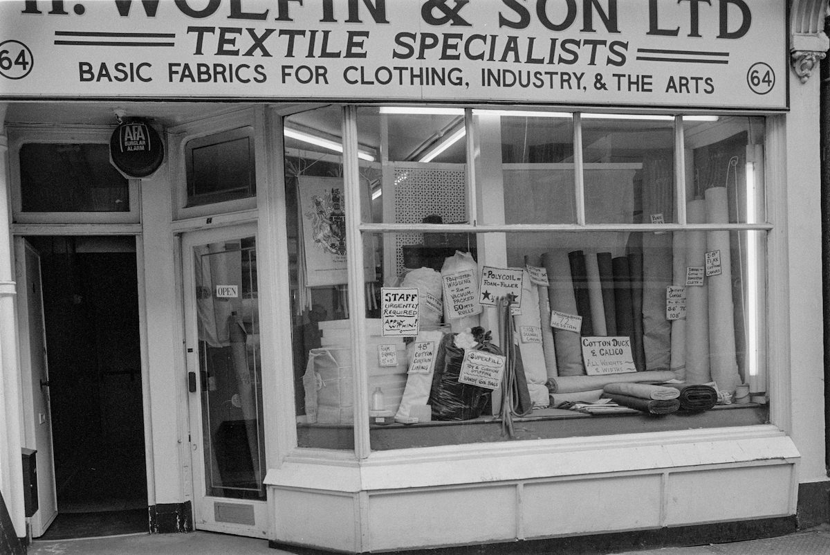 H Wolfin, Textiles, Great Titchfield Street, 1987