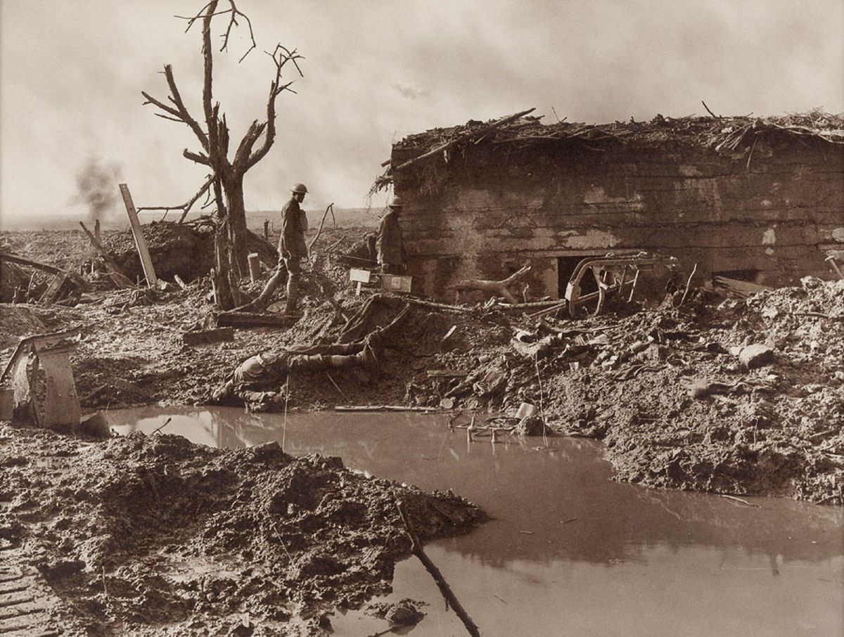 A Hun Pill-box amid surroundings characteristic of the Ypres salient