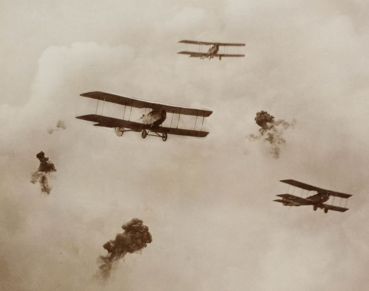 Shrapnel bursting amongst reconnoitering planes.