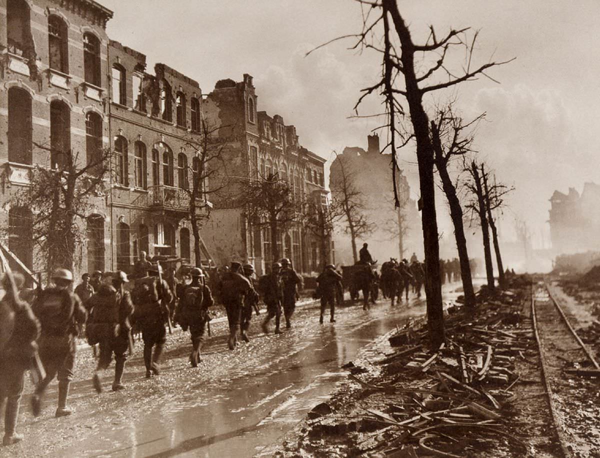 Infantry marching through Ypres
