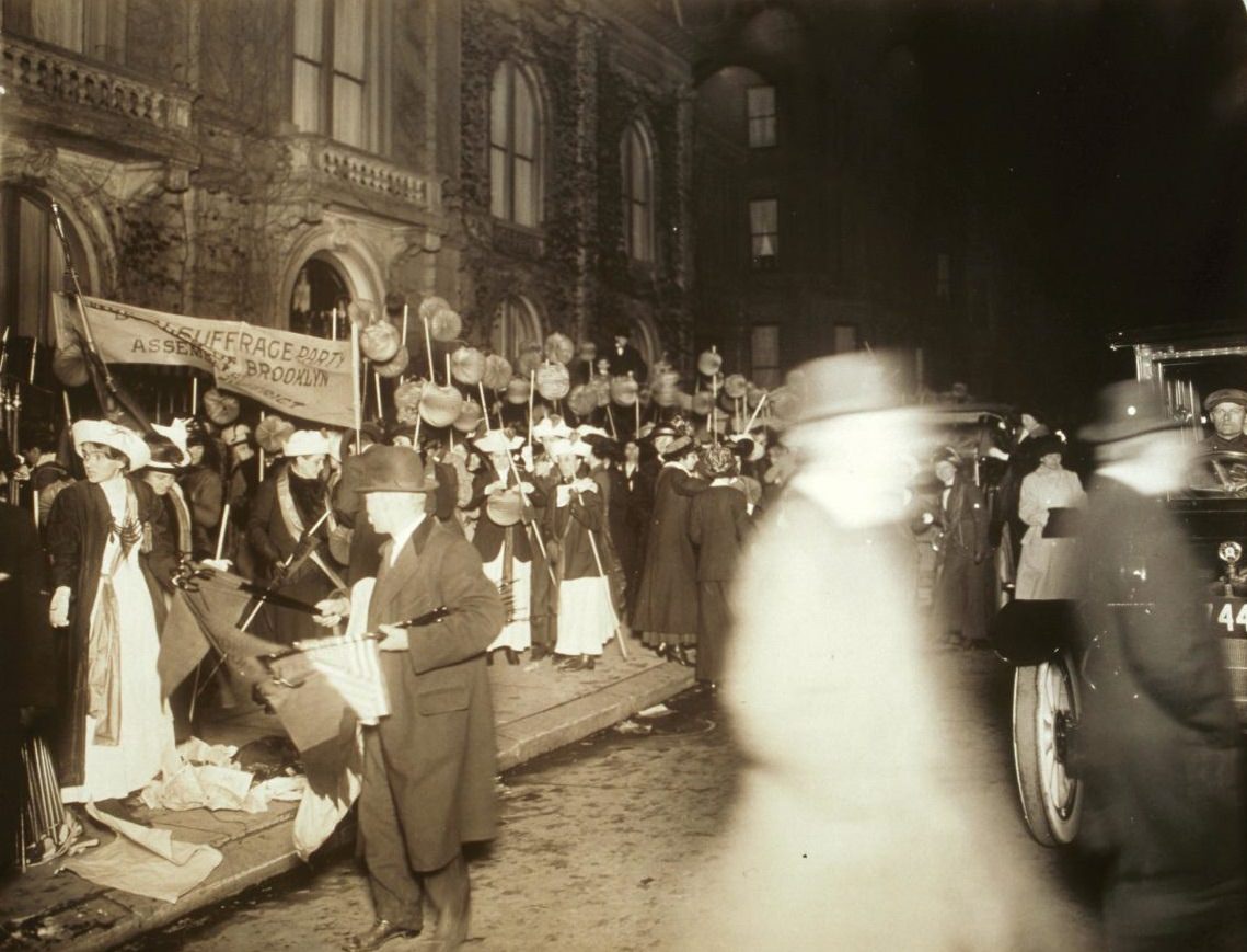 A nighttime suffrage parade in New York, 1920s