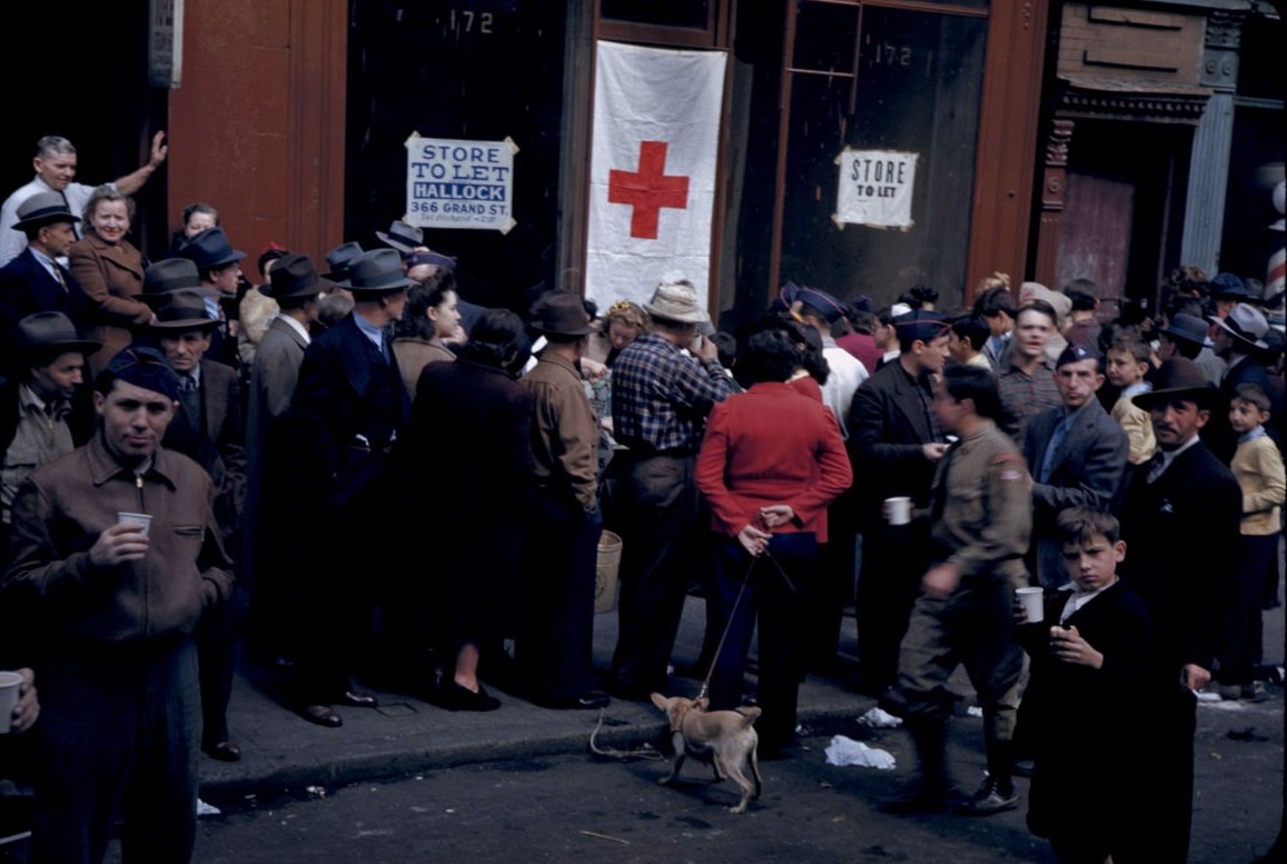 Crowd gathers during Salvage collection in lower East Side. 1942
