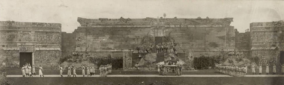 As the Masque of the Pageant and Masque of St. Louis began, the stage was set as an ancient temple of the Maya civilization.