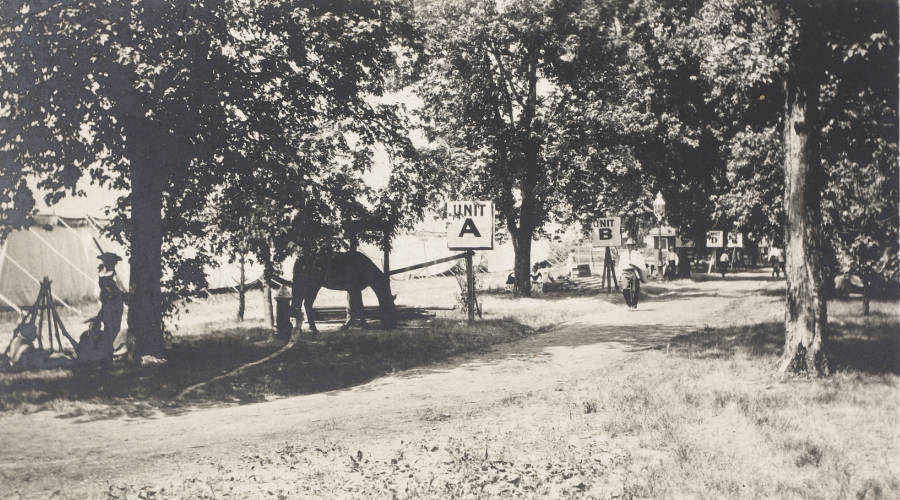 The readying area for volunteers in Forest Park for the Pageant and Masque of St. Louis, 1914