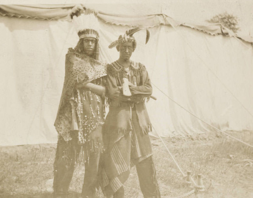 Two men in American Indian dress in the Pageant, 1914