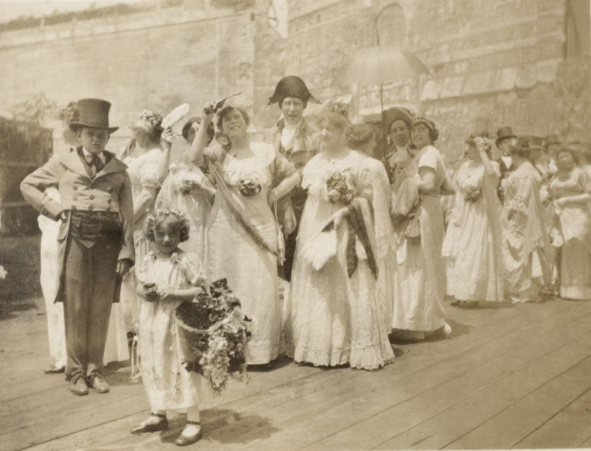 Actors are costumed for the ball celebrating the Marquis de Lafayette's 1825 visit to St. Louis in the Pageant, 1914