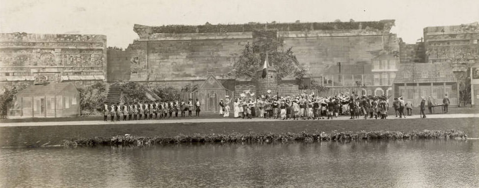 In the drama of the Pageant, Pageant and Masque of St. Louis, as the Louisiana Territory was transferred from Spain to France, the French flag was raised in St. Louis.