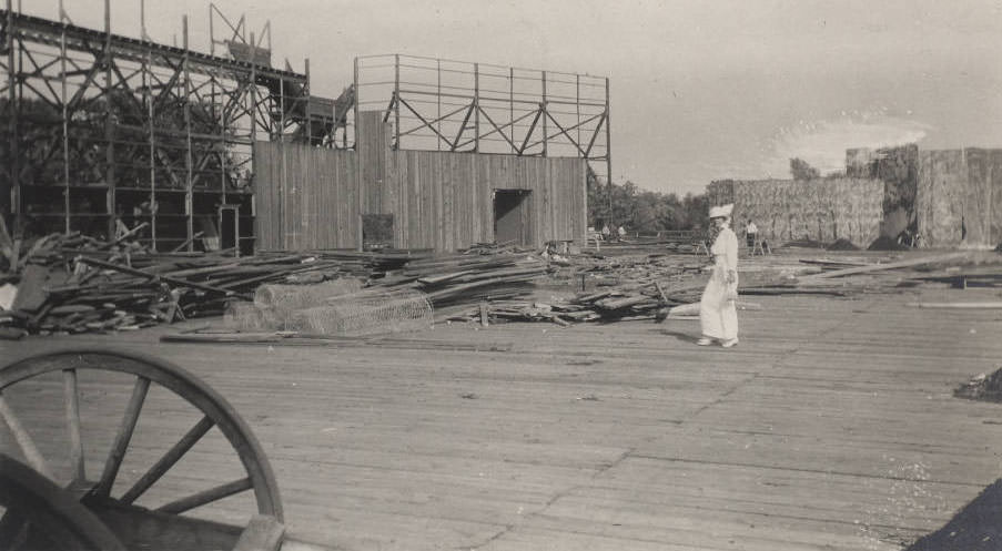 Dismantling the stage after production of the Pageant and Masque of St. Louis, 1914