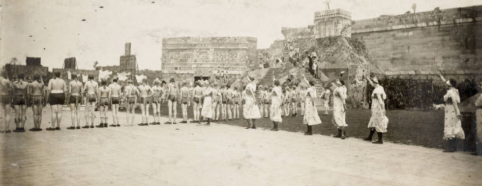 As the Masque of the Pageant and Masque of St. Louis began, the stage was set as an ancient temple of the Maya civilization.