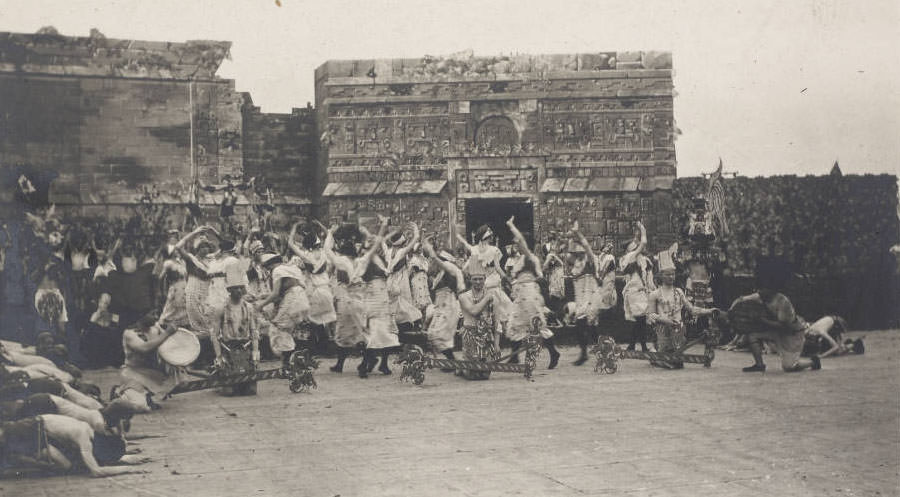 Performance of the Maya dancers on the stage of the Masque, 1914
