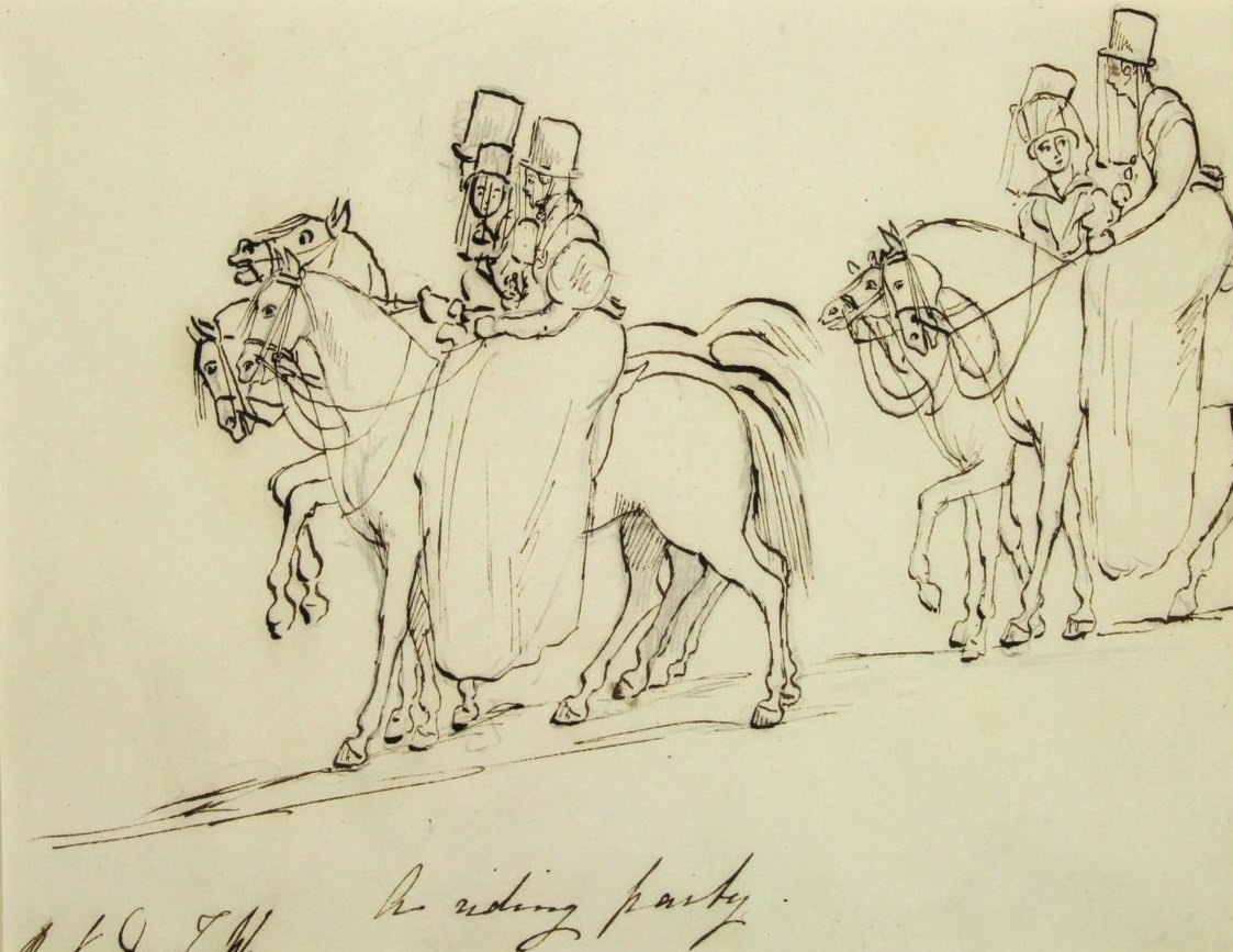 Saturday 13th September 1834 A riding party- pen and ink sketch by Princess Victoria